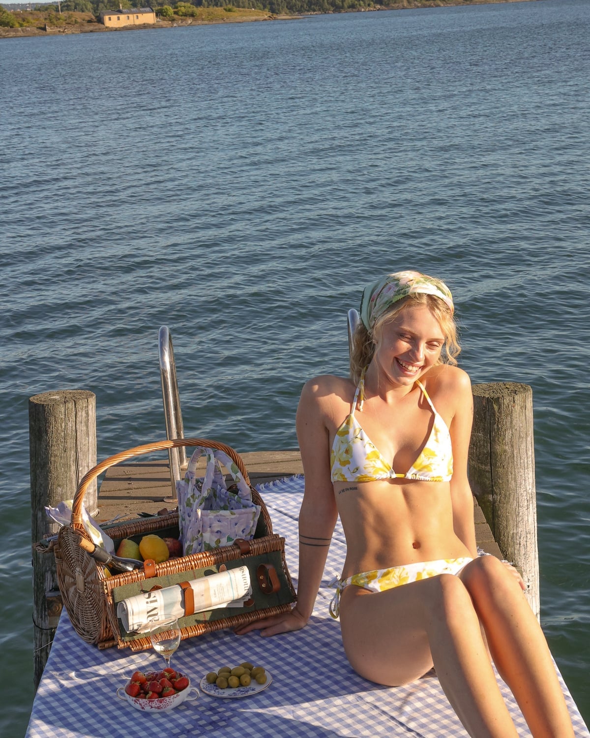 Table Cloth with Fringes 140x300, Blue Checks. Image #5