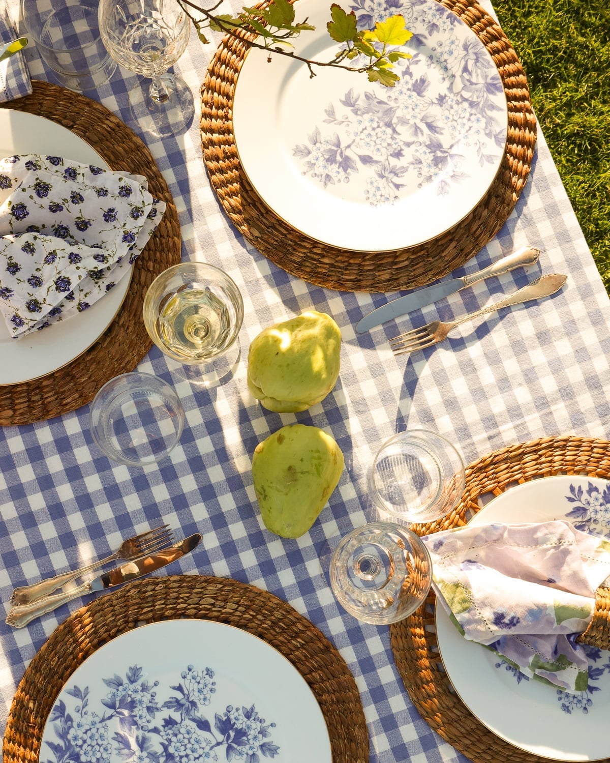 Table Cloth with Fringes 140x300, Blue Checks. Image #1