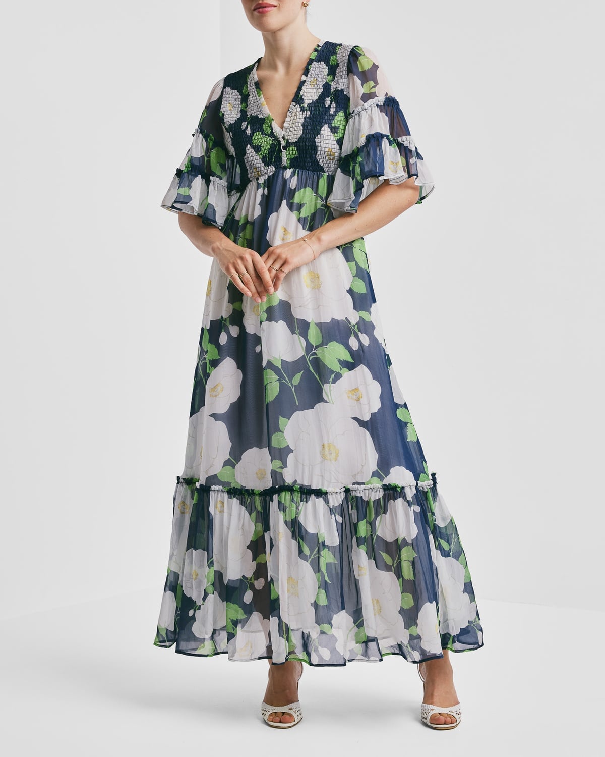 Organza Smocking Dress, Flower Garden. Image #2