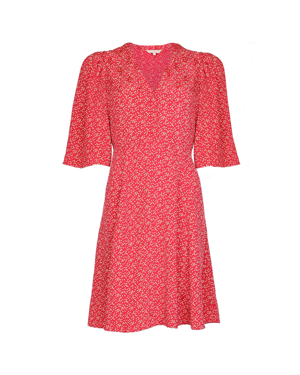 Spring V-Neck Dress, Red Dots. Image #1