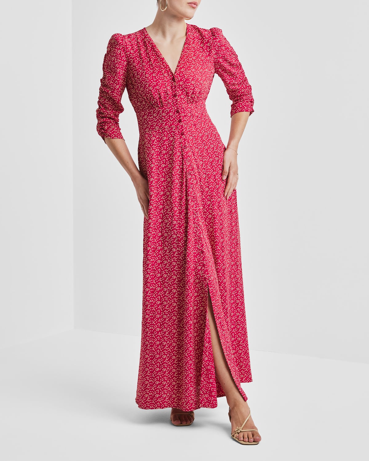 Spring Button-Down Dress, Red Dots. Image #4