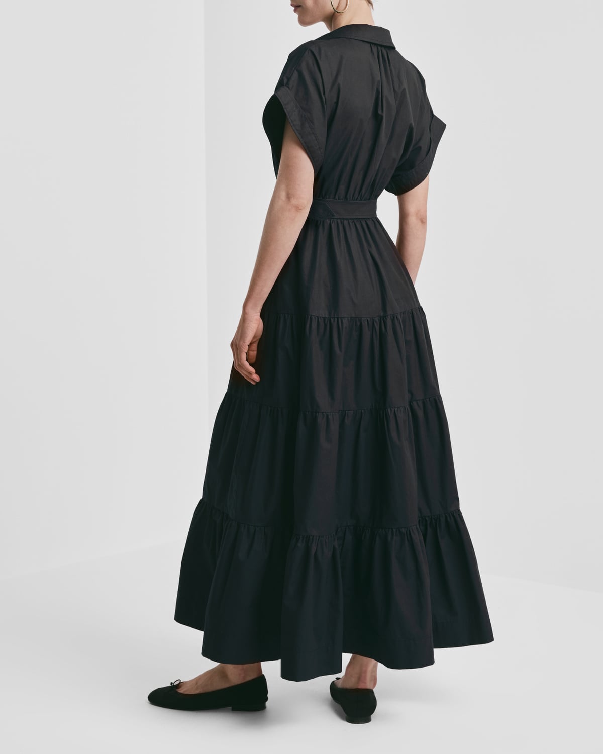 Poplin Shirt Dress, Black. Image #5