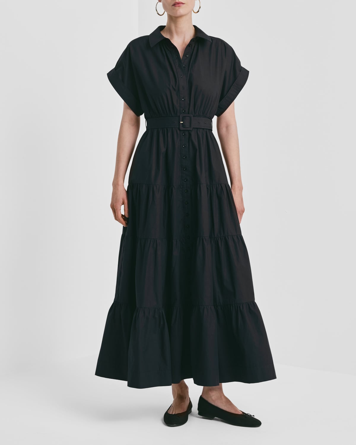 Poplin Shirt Dress, Black. Image #3