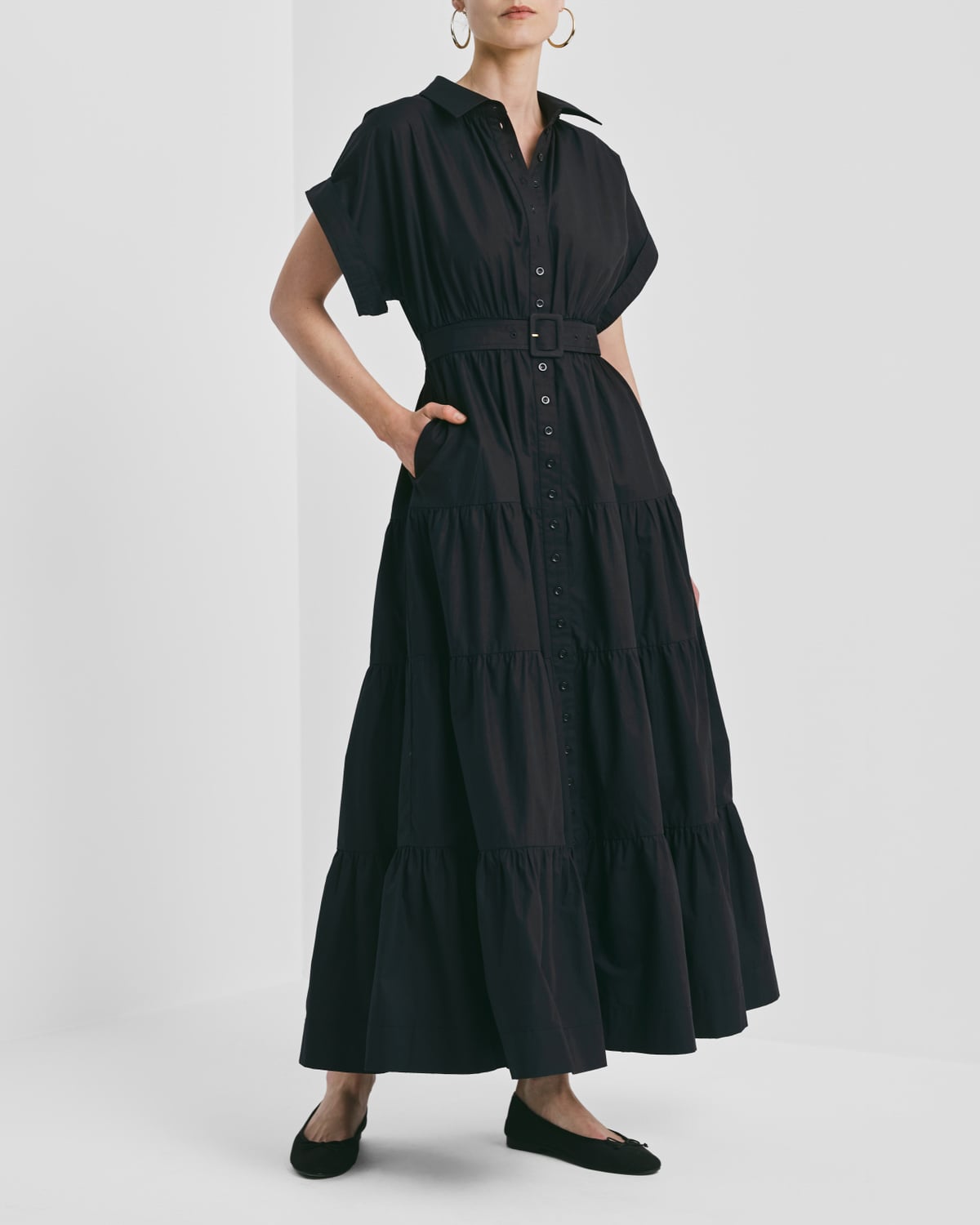 Poplin Shirt Dress, Black. Image #2