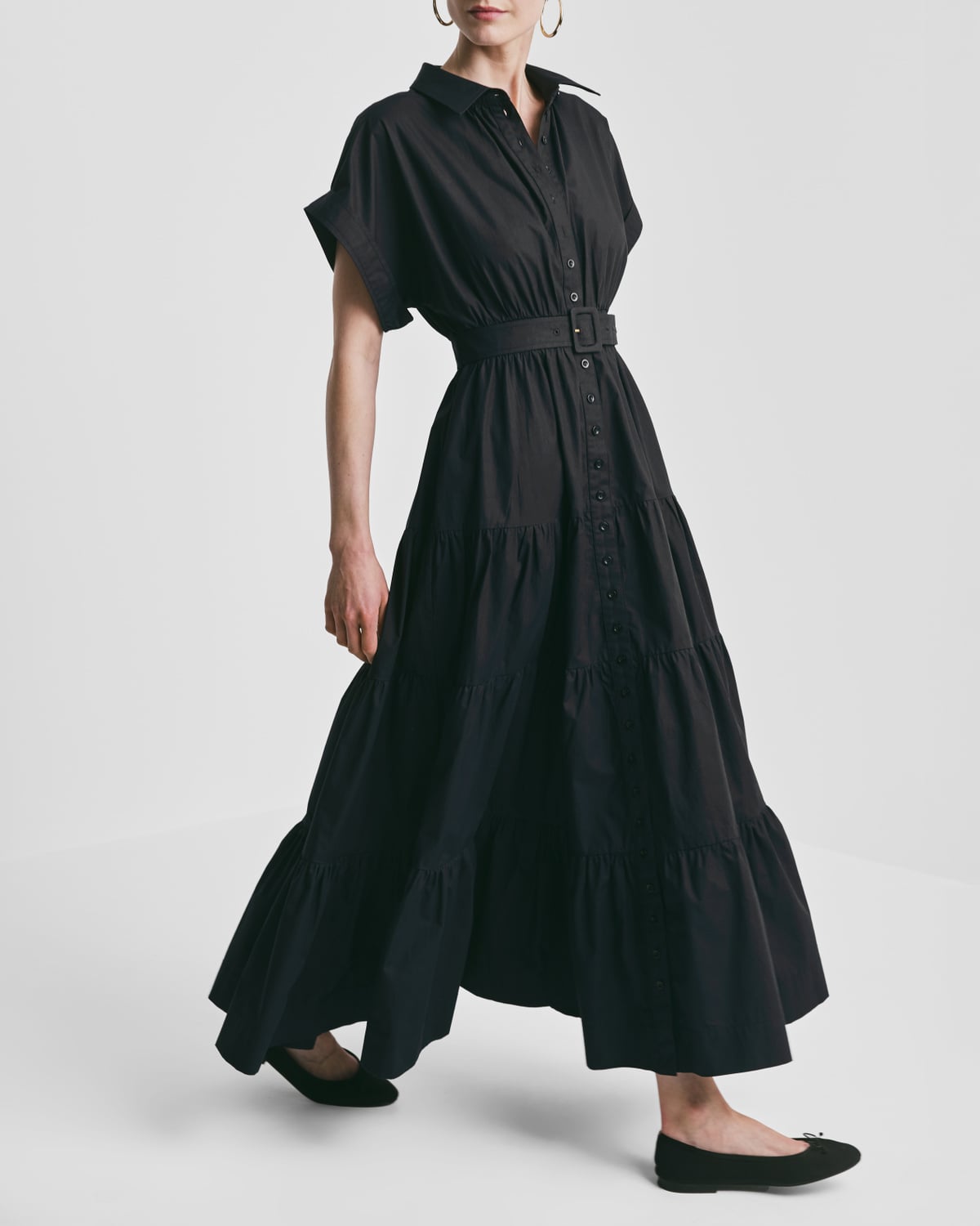 Poplin Shirt Dress, Black. Image #4