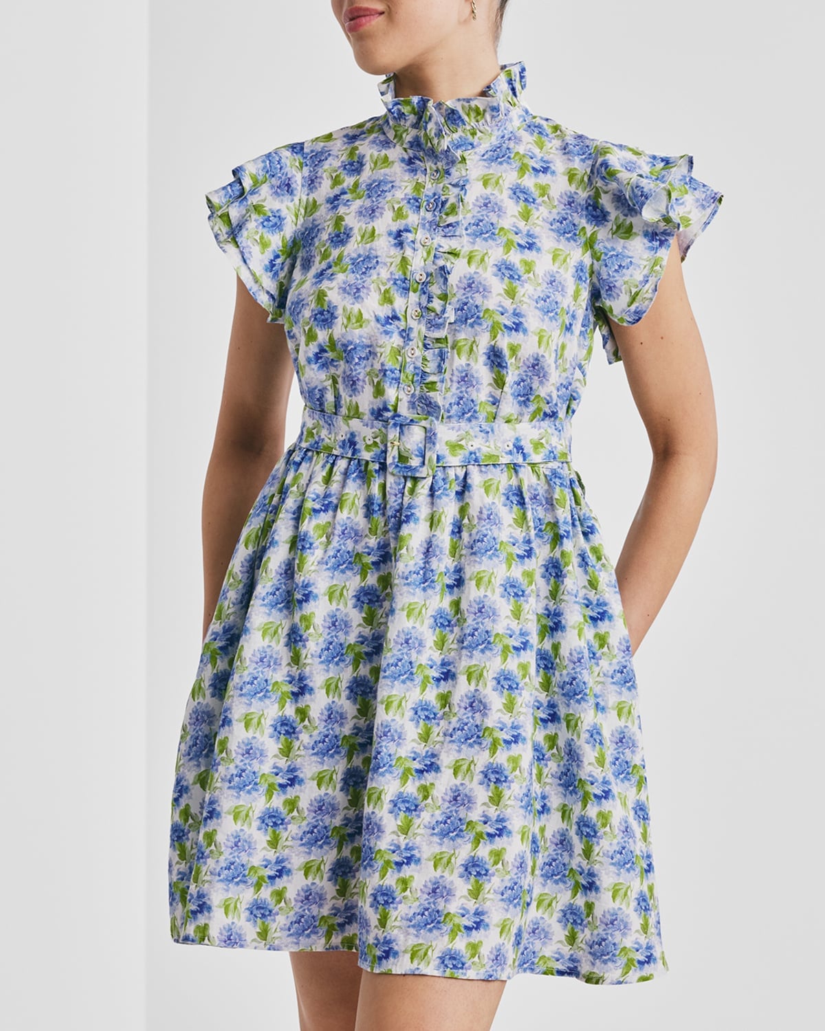 Linen Ruffle Dress, Peony. Image #3