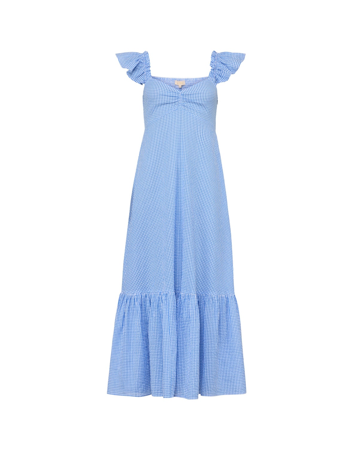 Seersucker Ruffle Dress, Blue Checks. Image #6