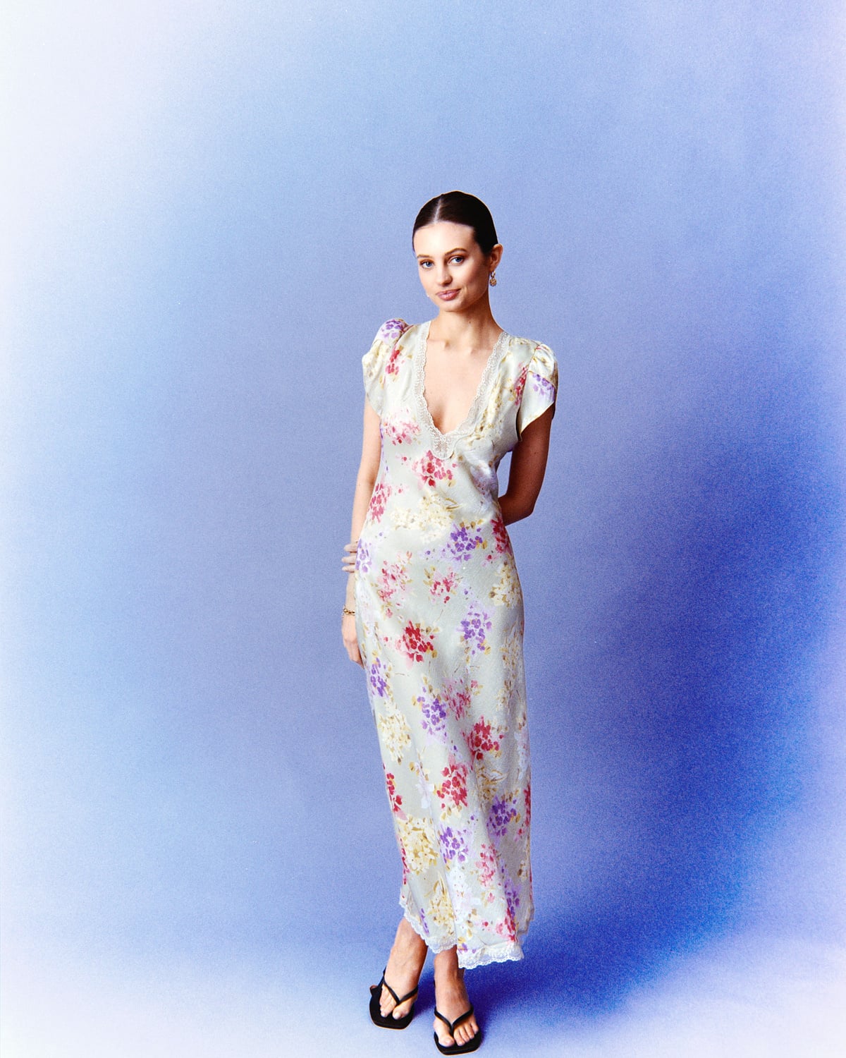 Shiny V-Neck Dress, Vintage Bouquet. Image #1