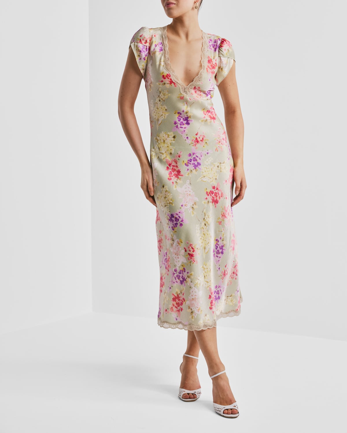 Shiny V-Neck Dress, Vintage Bouquet. Image #4