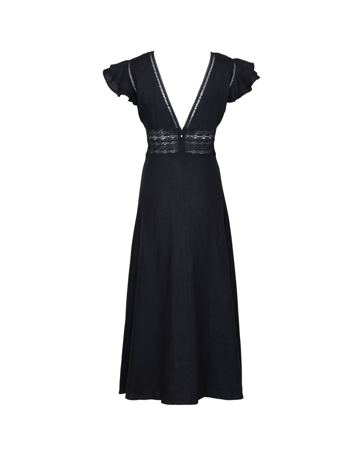Linen V-Neck Dress, Black. Image #2