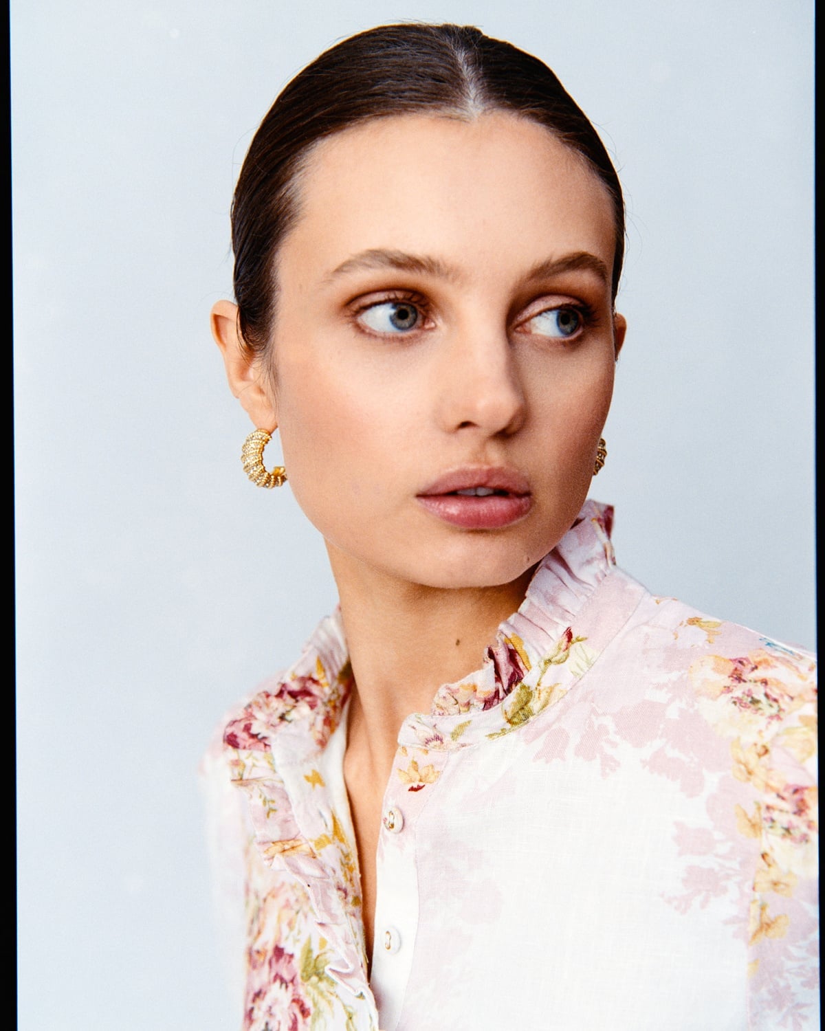 Linen Ruffle Blouse, Rose Amore. Image #1