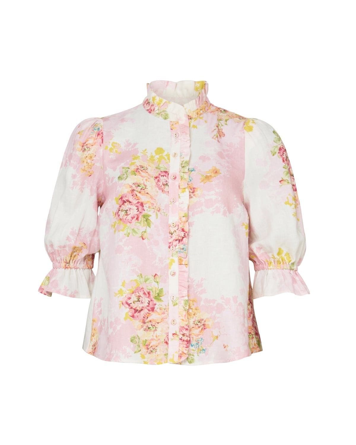 Linen Ruffle Blouse, Rose Amore. Image #2