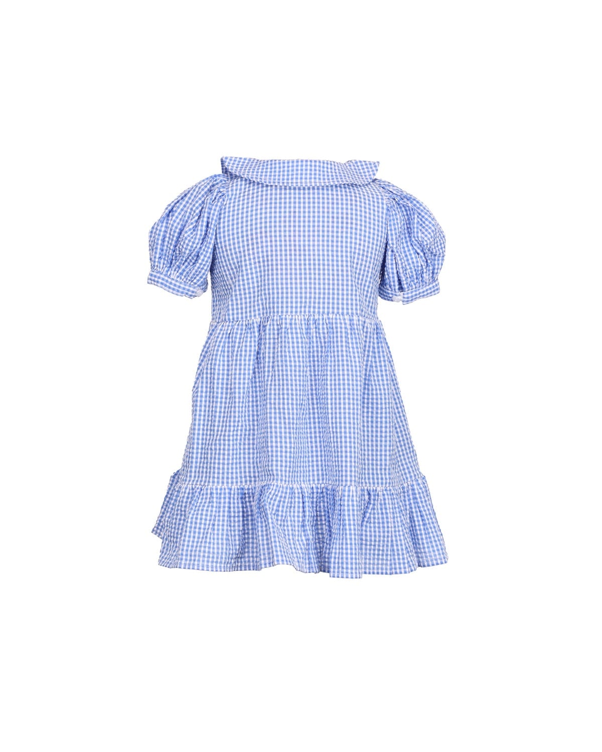 Seersucker Puffed Dress, Blue Checks. Image #7
