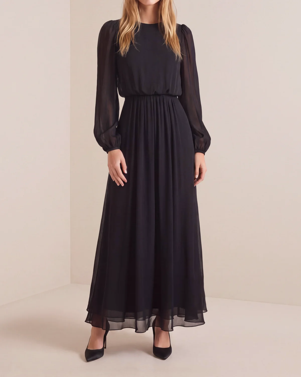 Chiffon Maxi Dress, Black. Image #1