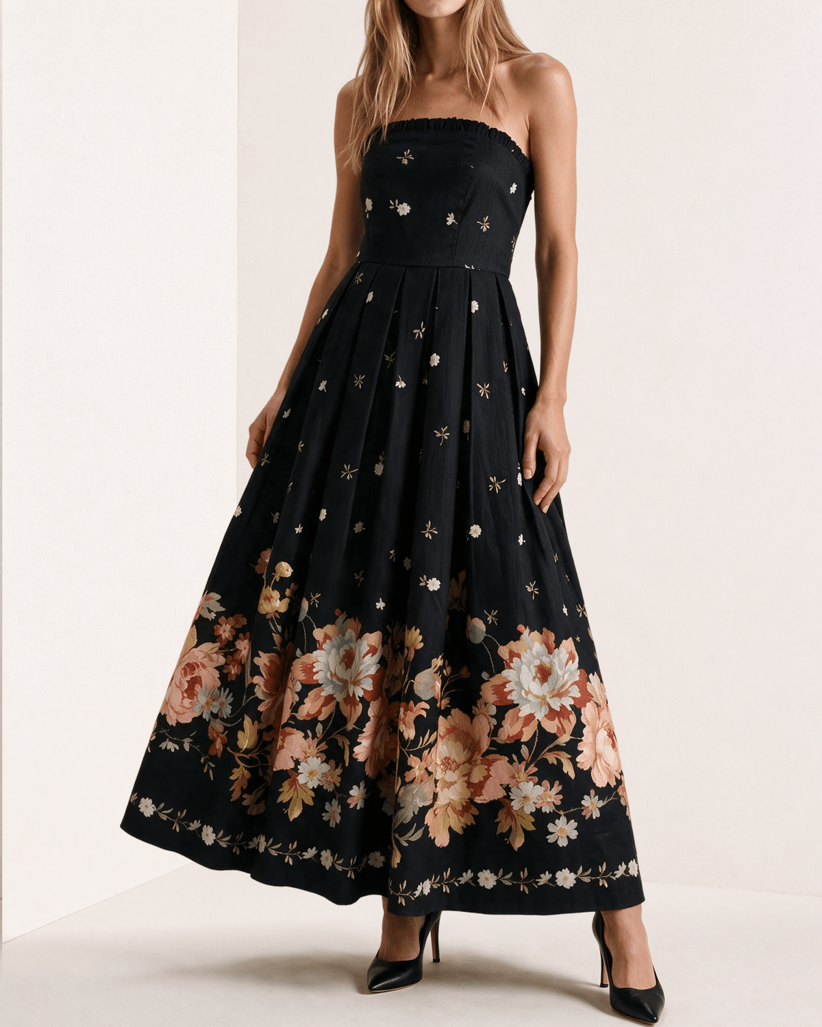 Taffeta Bandeau Dress, Midnight Blossoms. Image #2