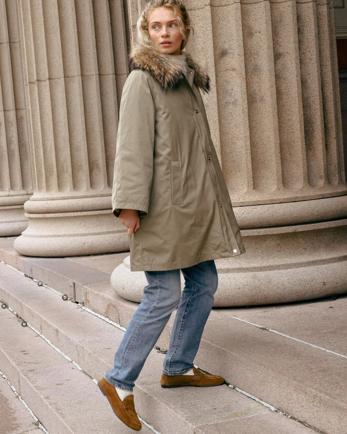 Padded A-line Parka, Green. Image #1