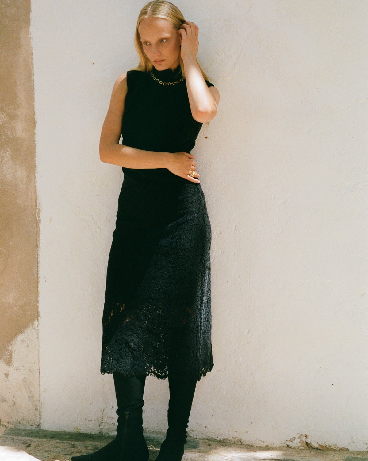Lace Velvet Midi Dress, Black. Image #2