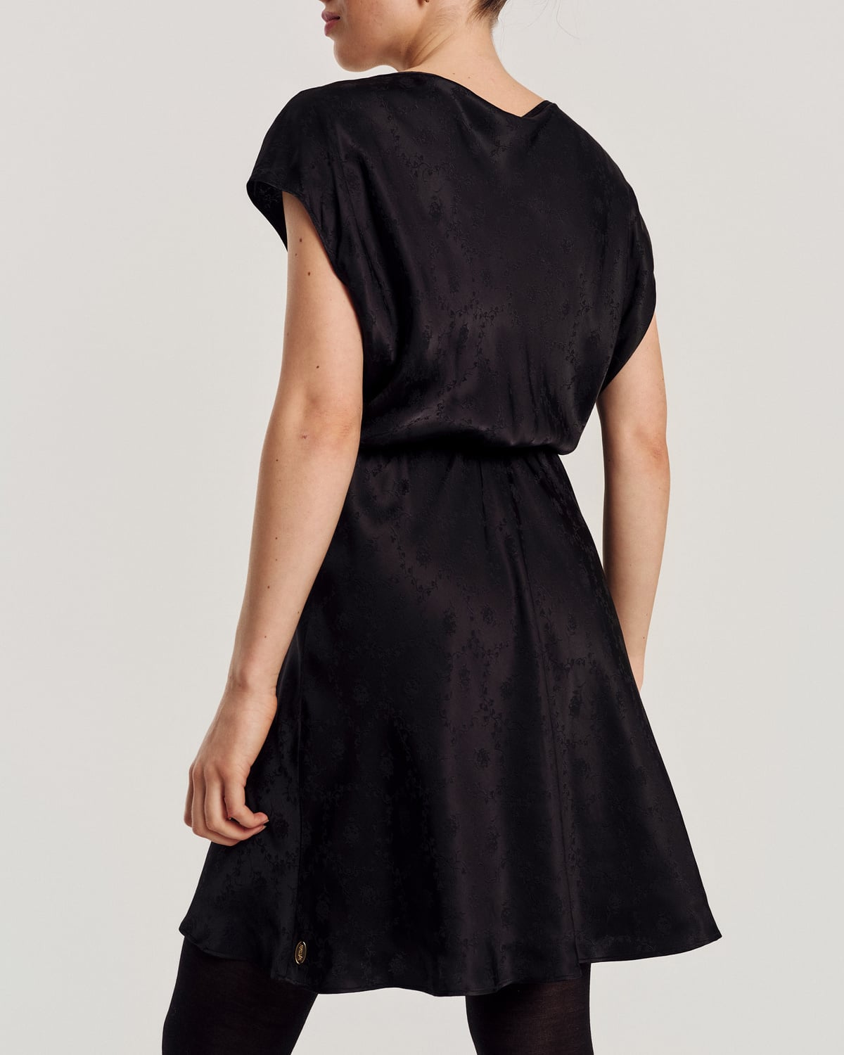 Jacquard Boat Neck Dress, Black. Image #2