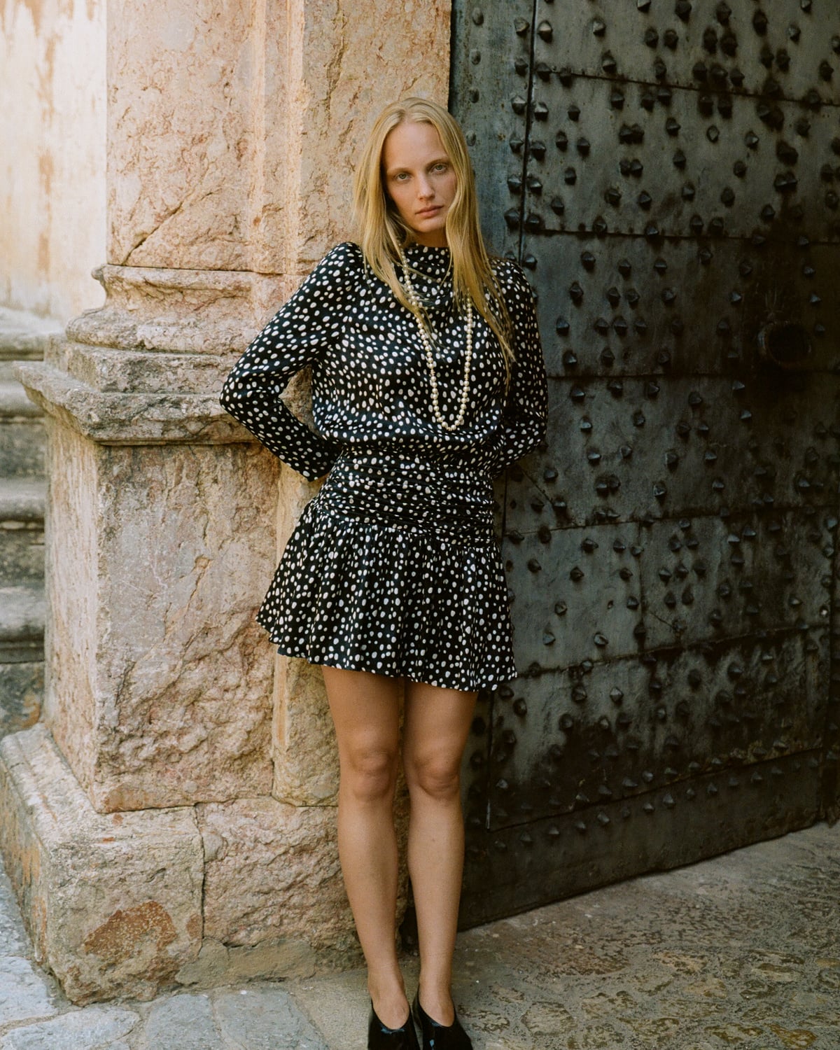 Jacquard Pleated Dress, Black Bliss. Image #1