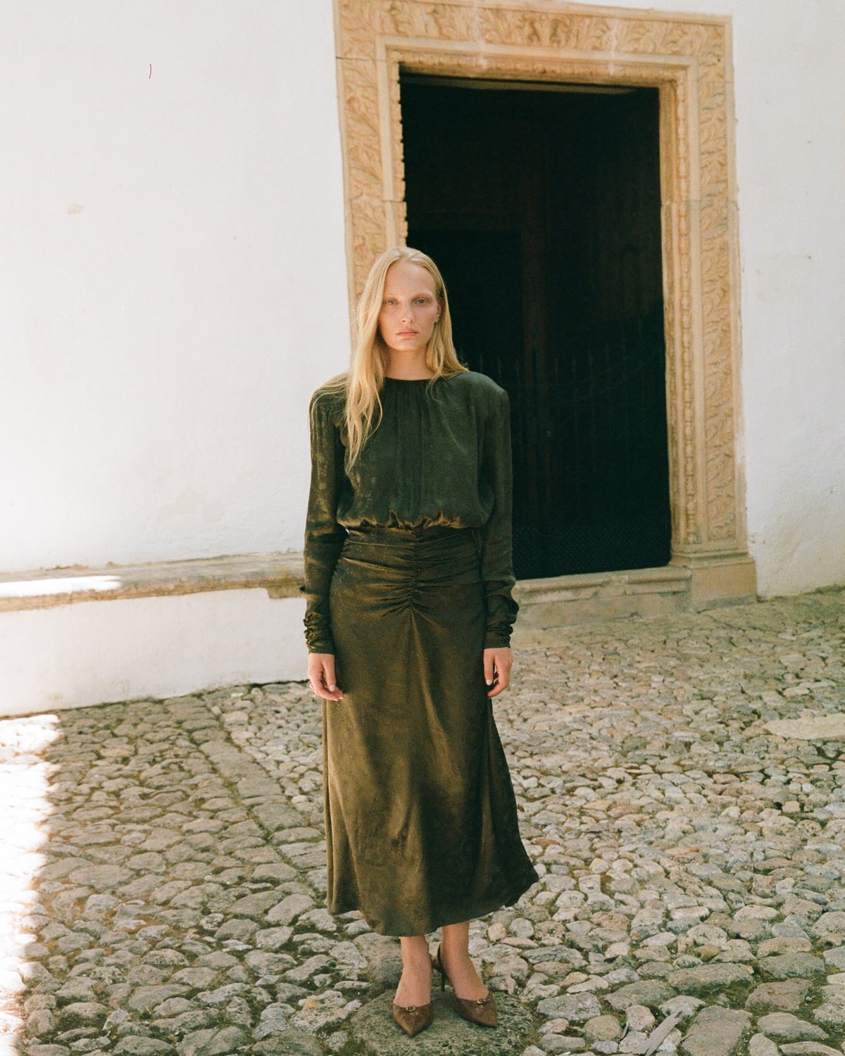 Jacquard Rouching Dress, Forest. Image #1