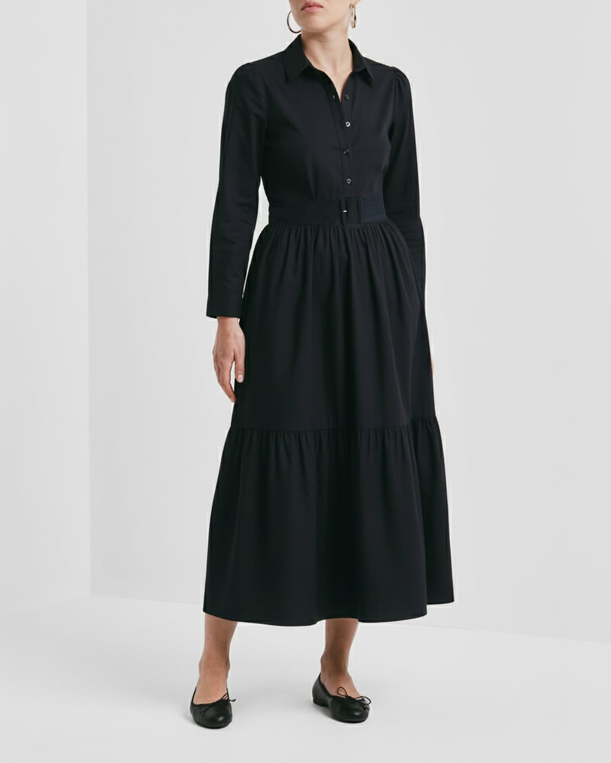 Poplin Shirt Dress, Black. Image #1