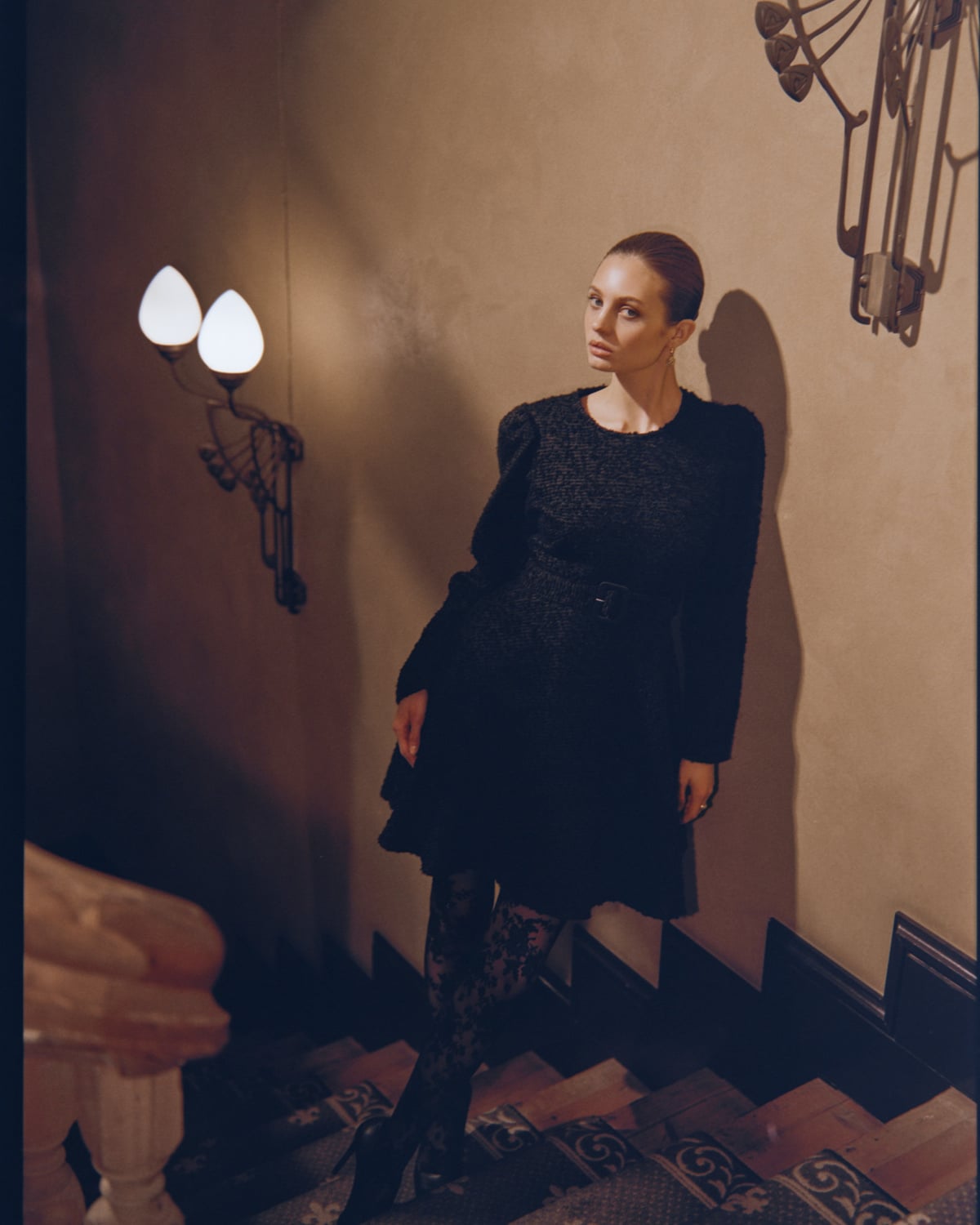 Bouclé Belt Dress, Black. Image #3