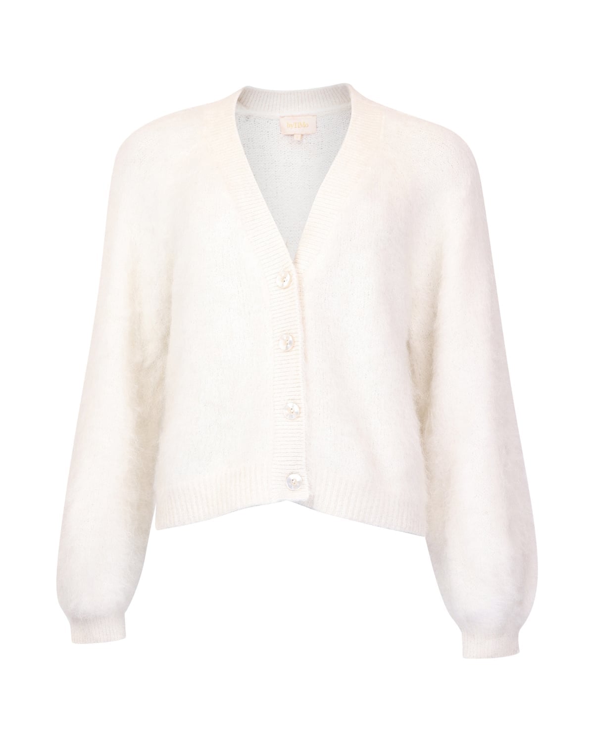 Hairy Knit V-Neck Jacket, Off White. Image #1