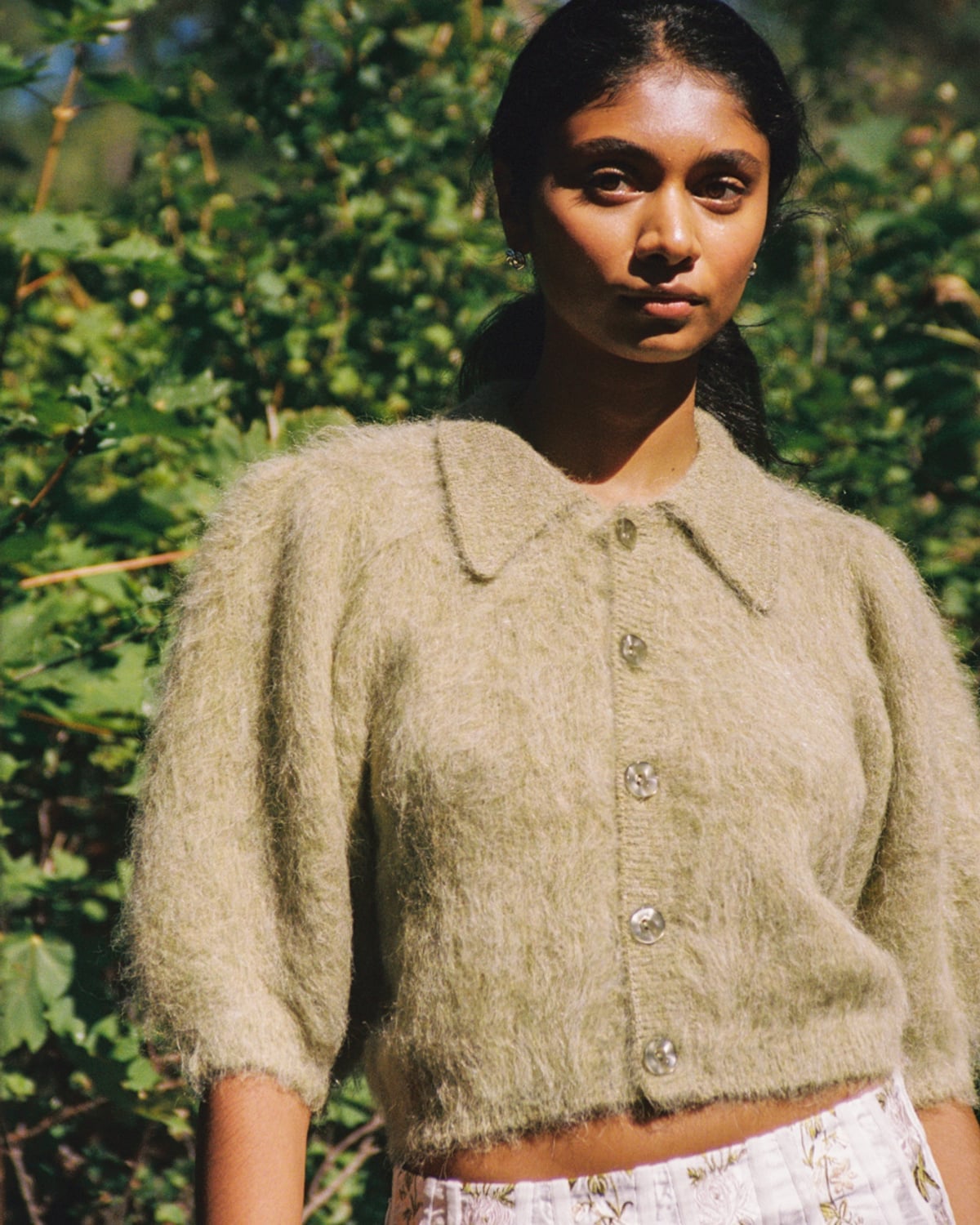 Hairy Knit Puffed Jacket, Green. Image #2