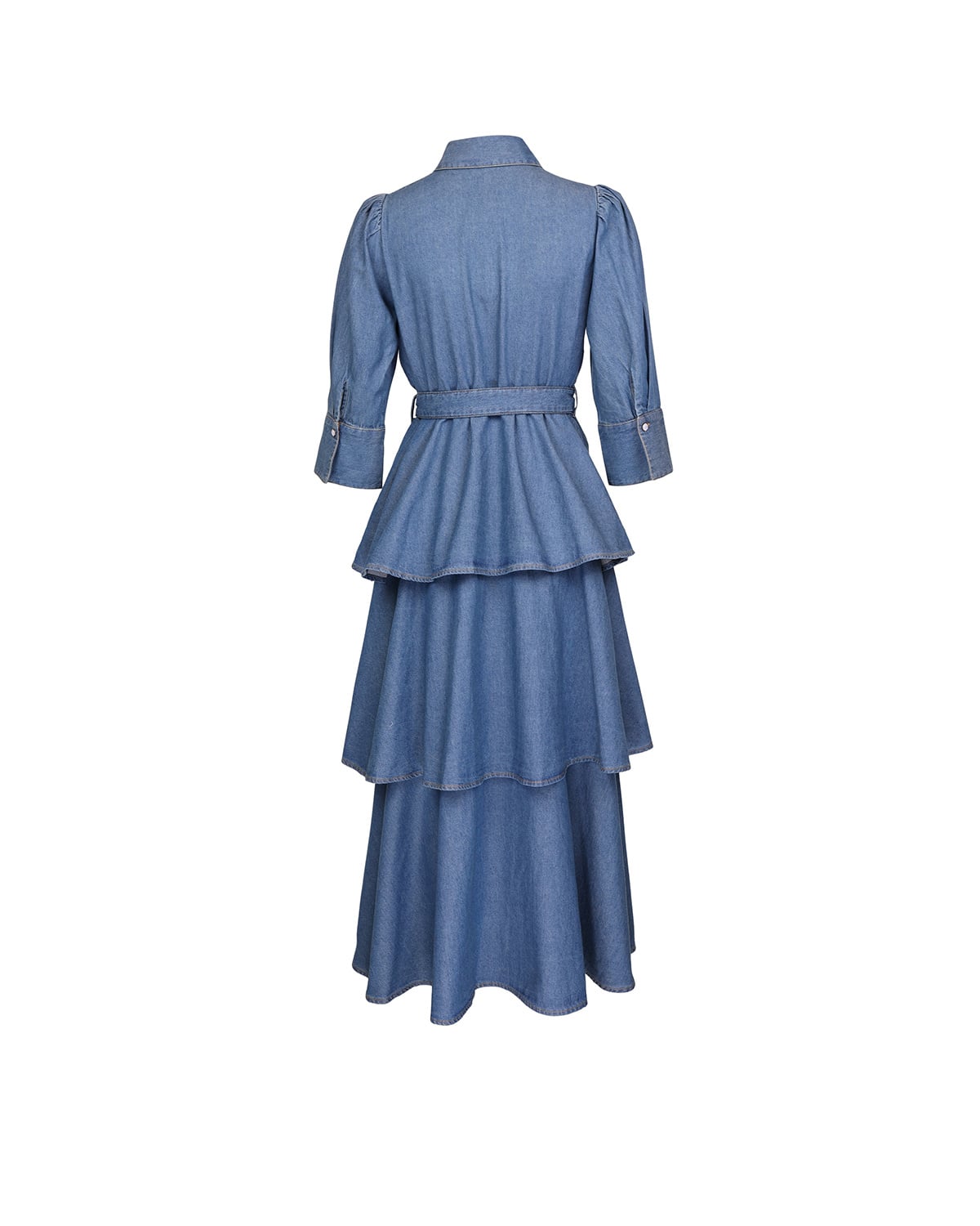 Denim Flounce Dress, French Blue. Image #2