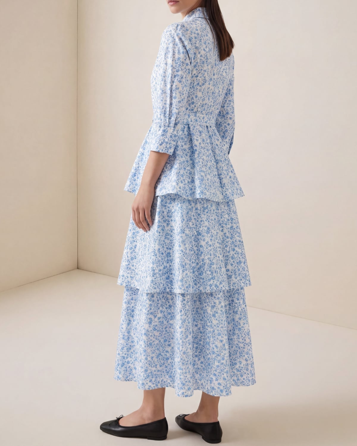 Poplin Flounce Dress, Azure Meadow. Image #3