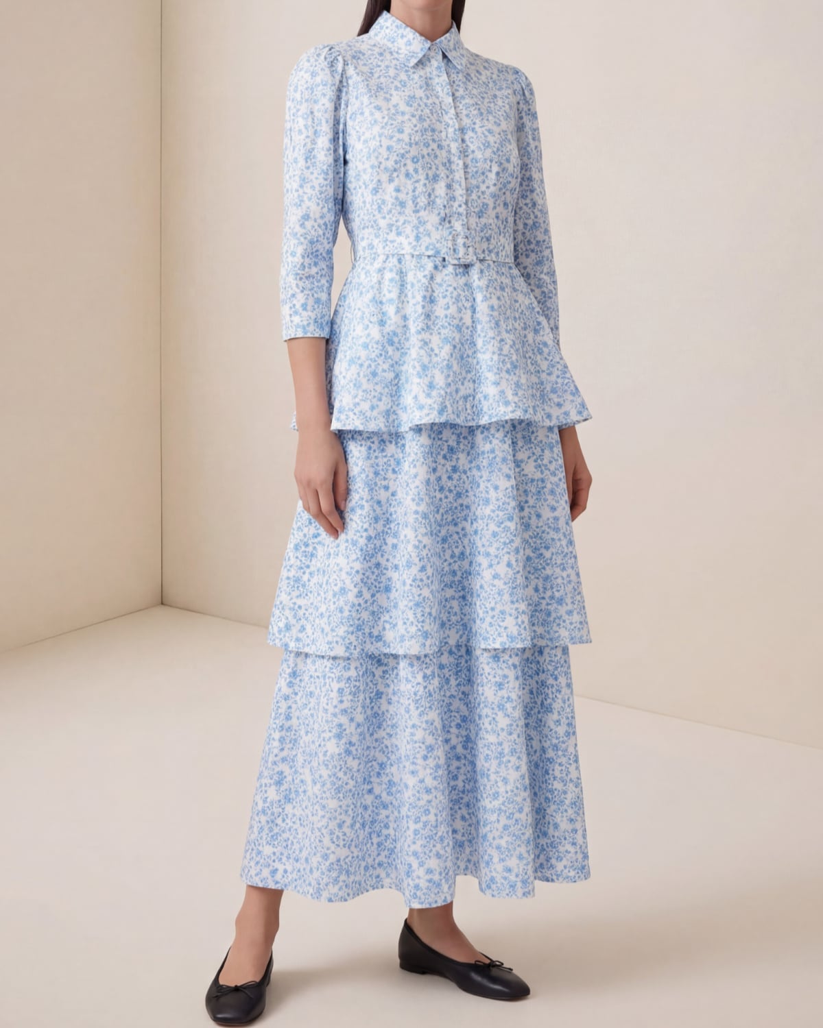Poplin Flounce Dress, Azure Meadow. Image #2