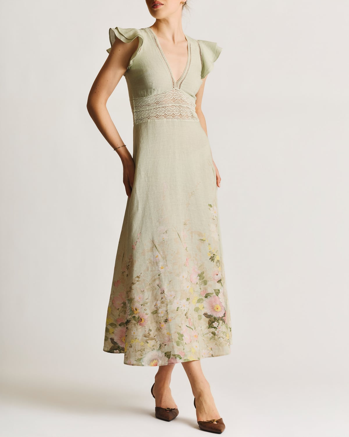 Linen V-Neck Dress, Harmony. Image #3