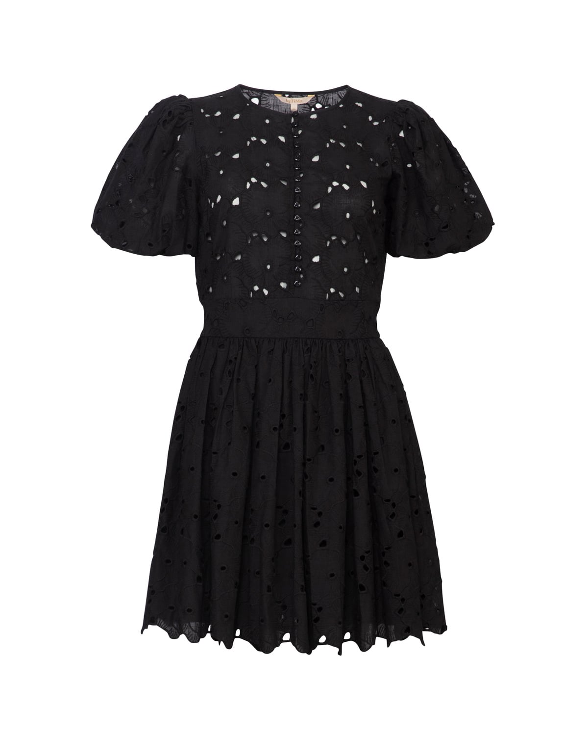 Broderie Anglaise Puffed Dress, Black. Image #1