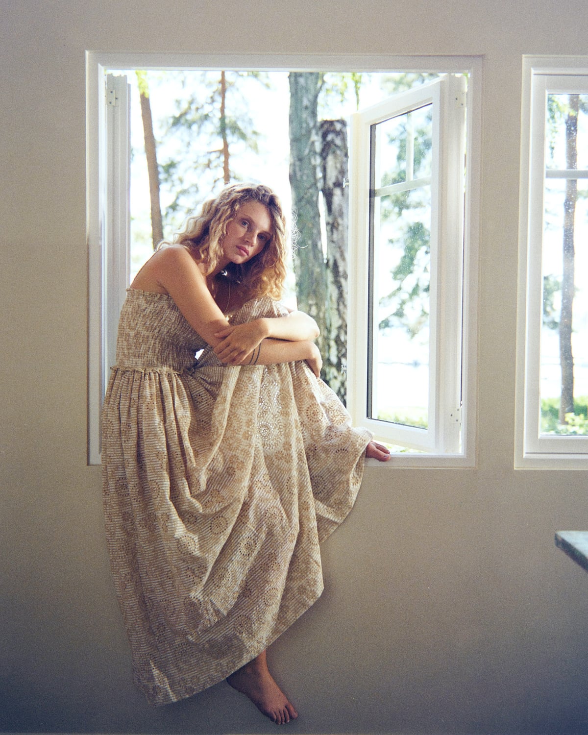 Checks Bandeau Dress, Khaki. Image #1