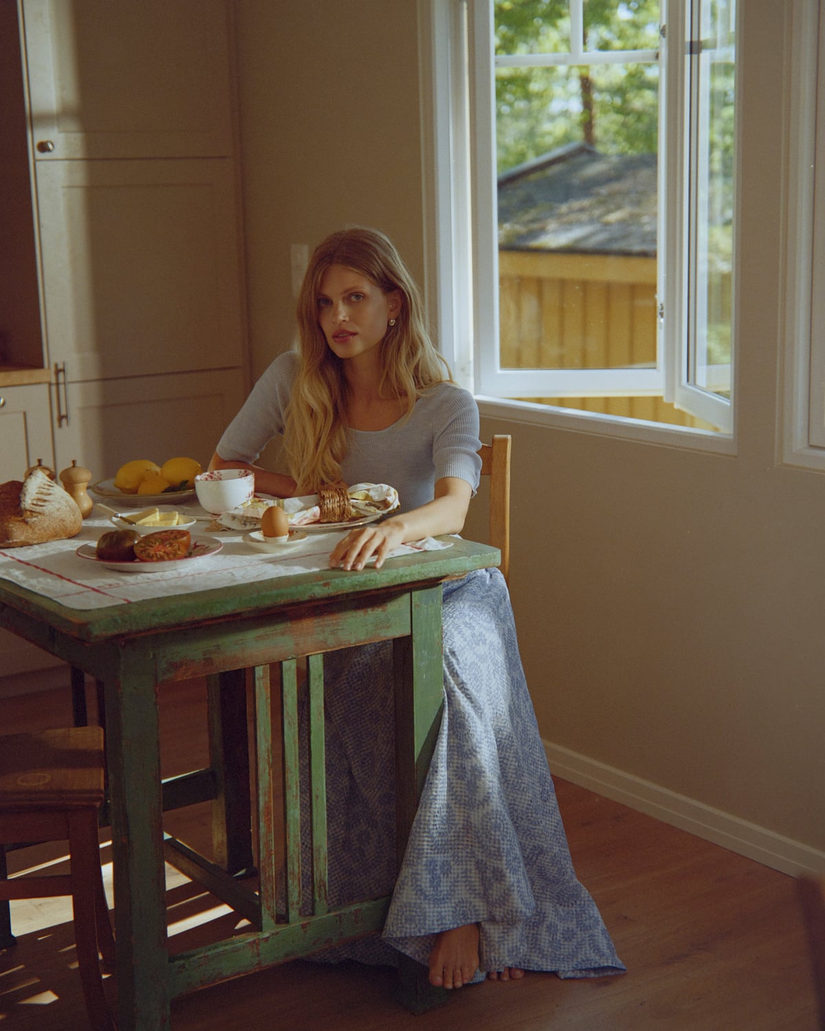 Checks Maxi Skirt, Light Blue. Image #1