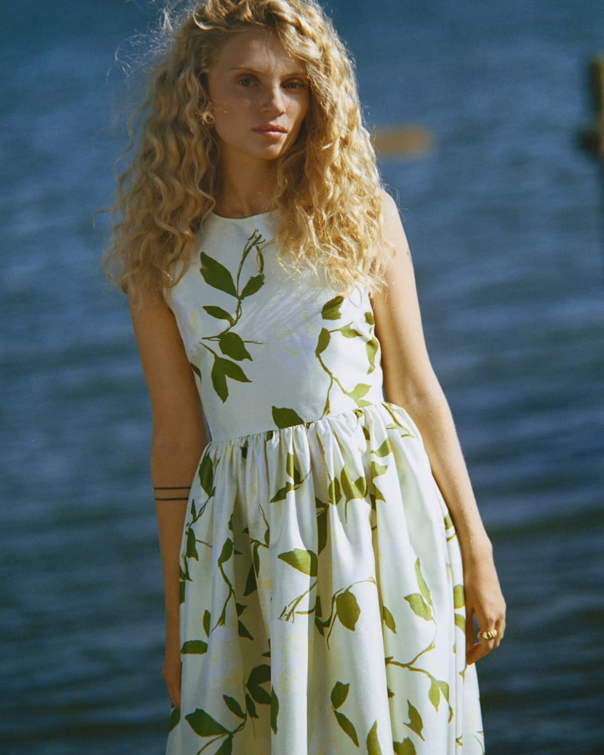 tie midi dress Tie-Neck Dress in Stretch Linen