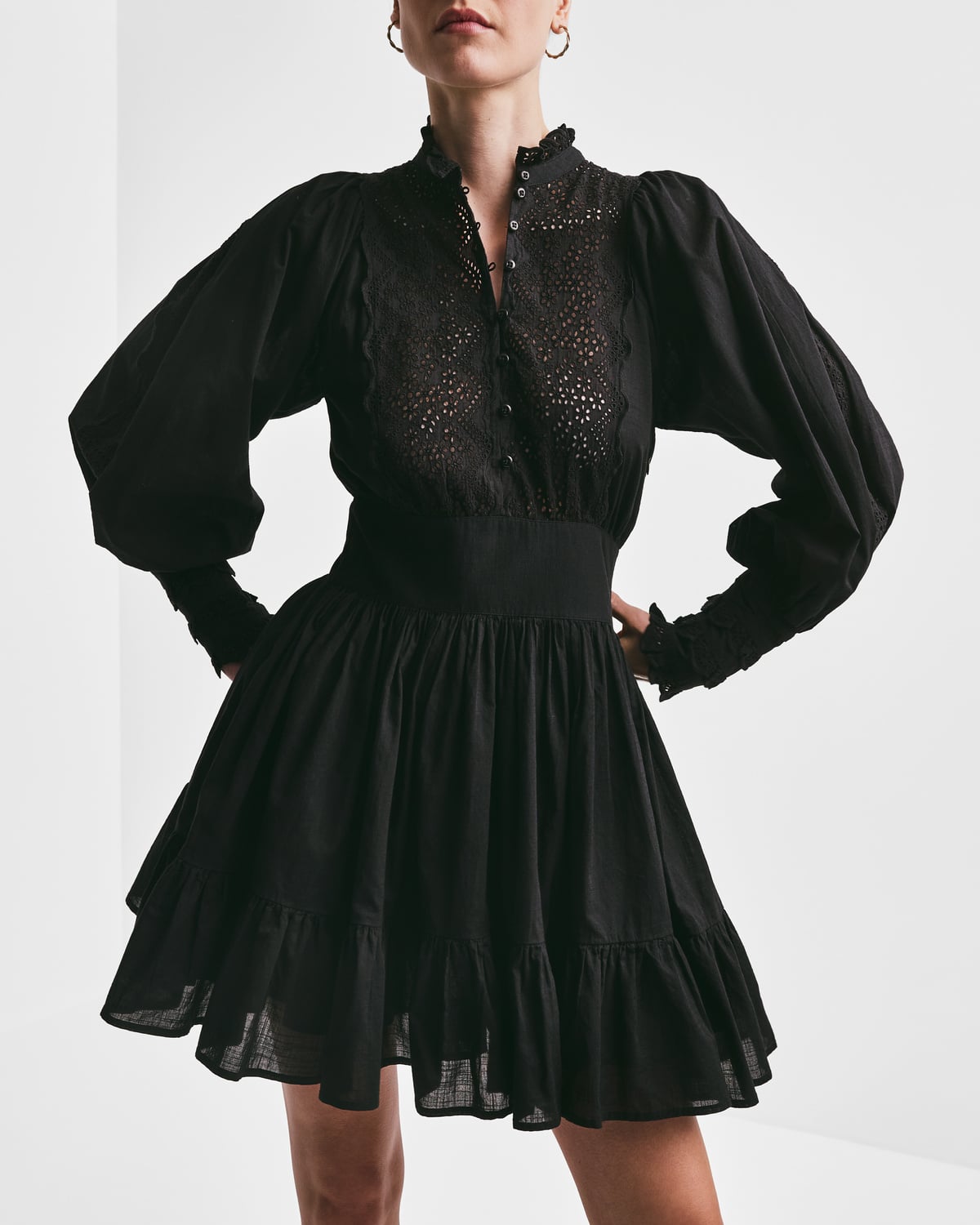Cotton Slub Mini Dress, Black. Image #4