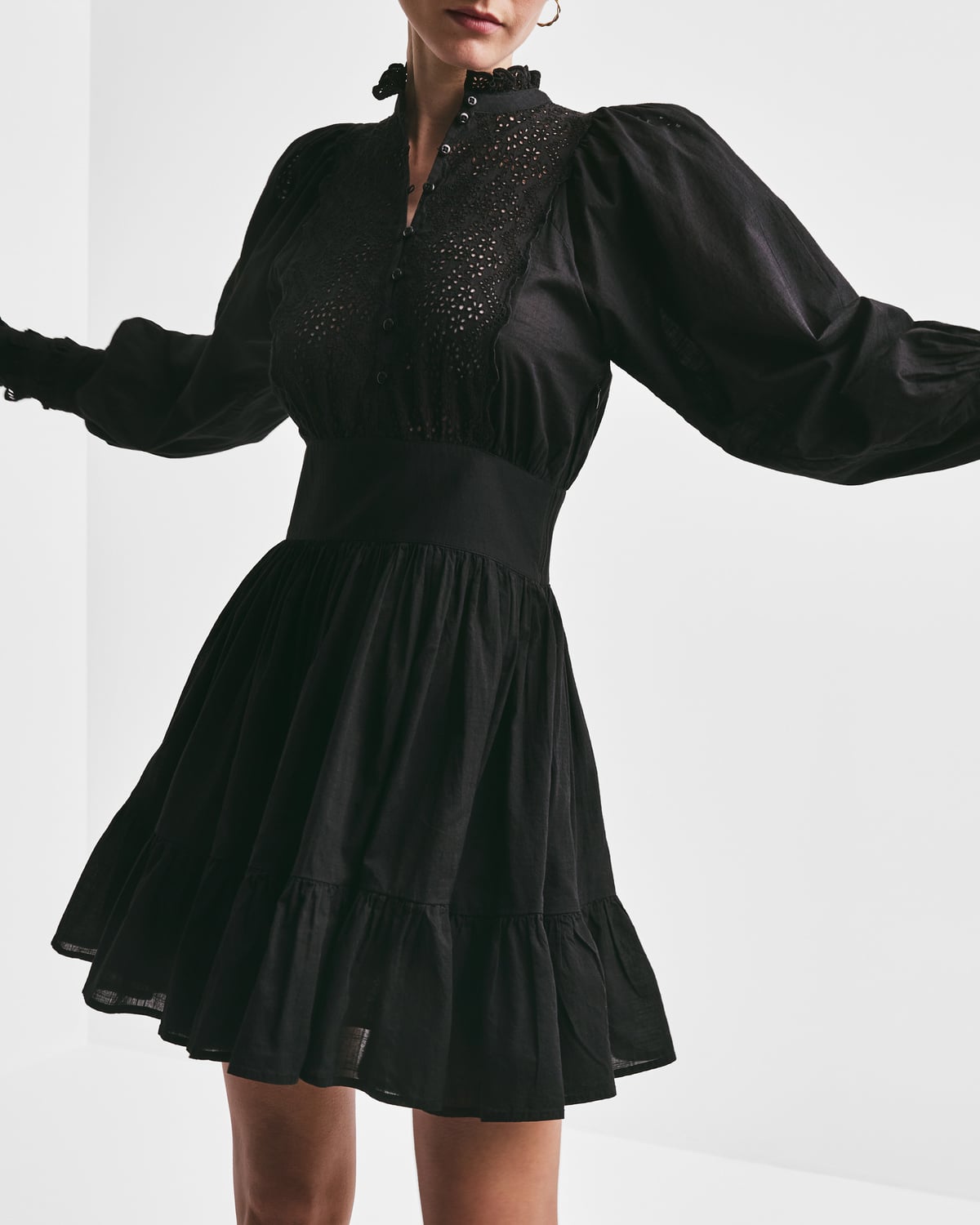 Cotton Slub Mini Dress, Black. Image #3