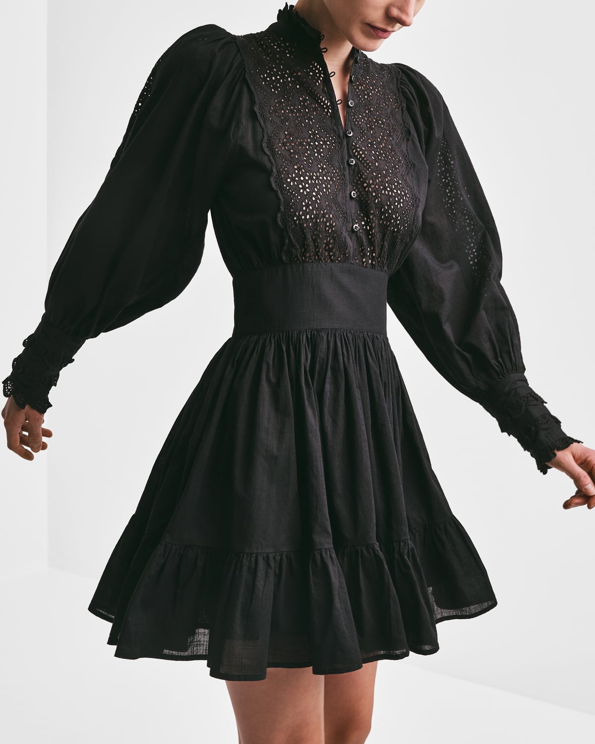Cotton Slub Mini Dress, Black. Image #5