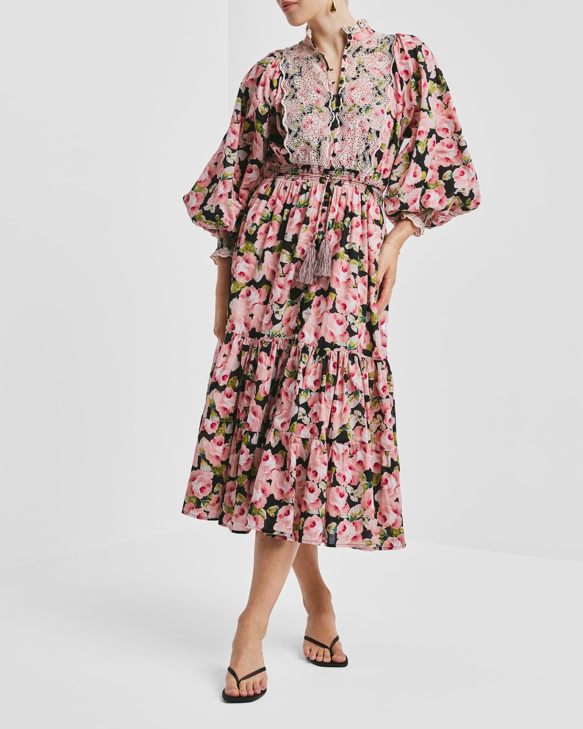 Cotton Slub Midi Dress, Rose Bouquet. Image #2