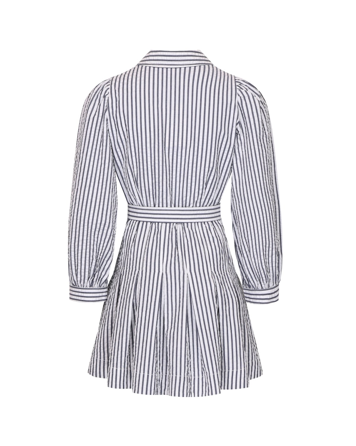 Seersucker Pleated Dress, Marine Stripe. Image #4