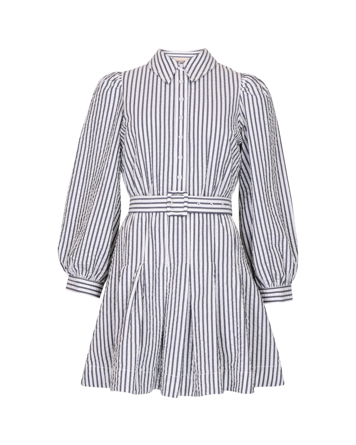 Seersucker Pleated Dress, Marine Stripe. Image #1