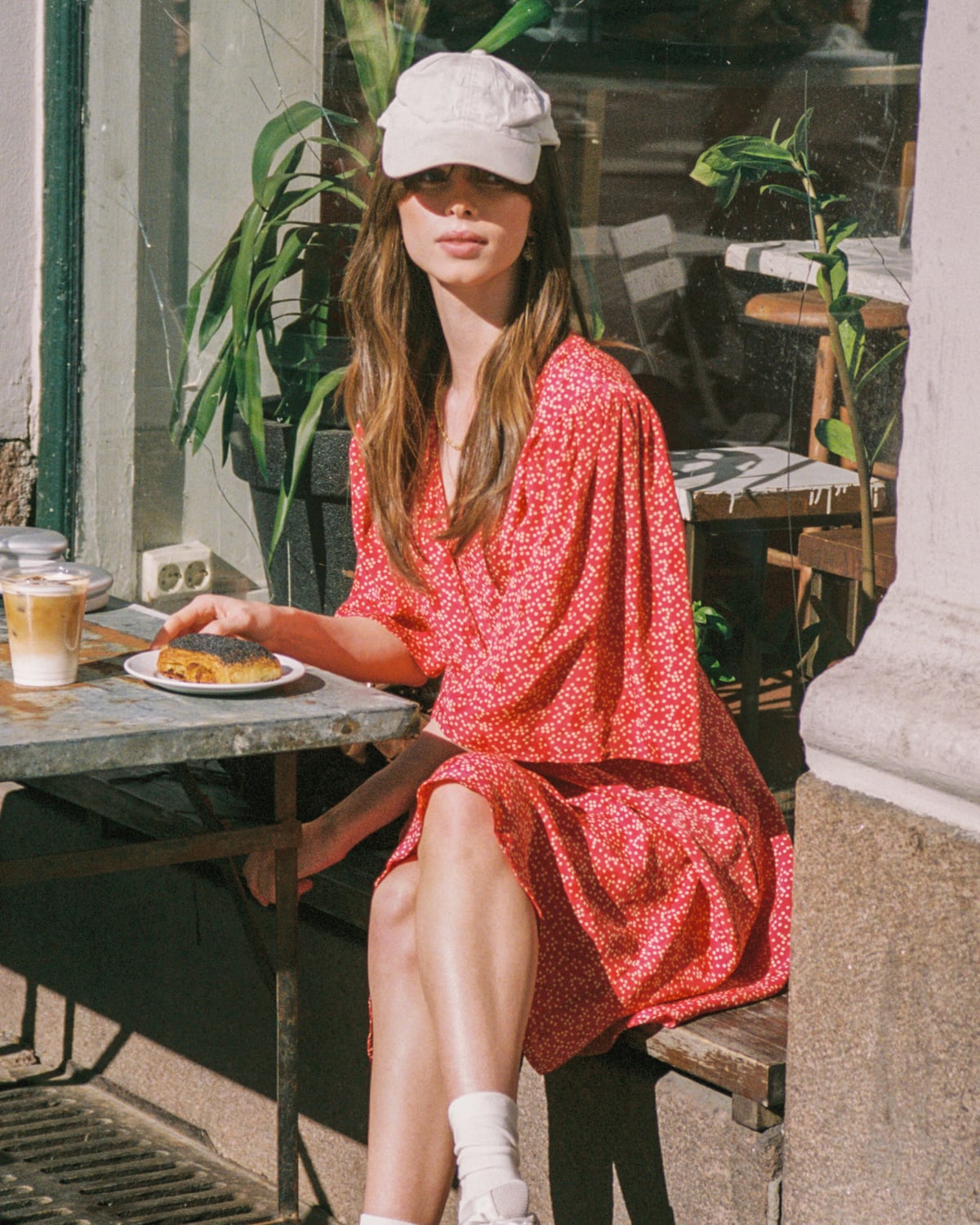 Spring V-Neck Dress, Red Dots. Image #3