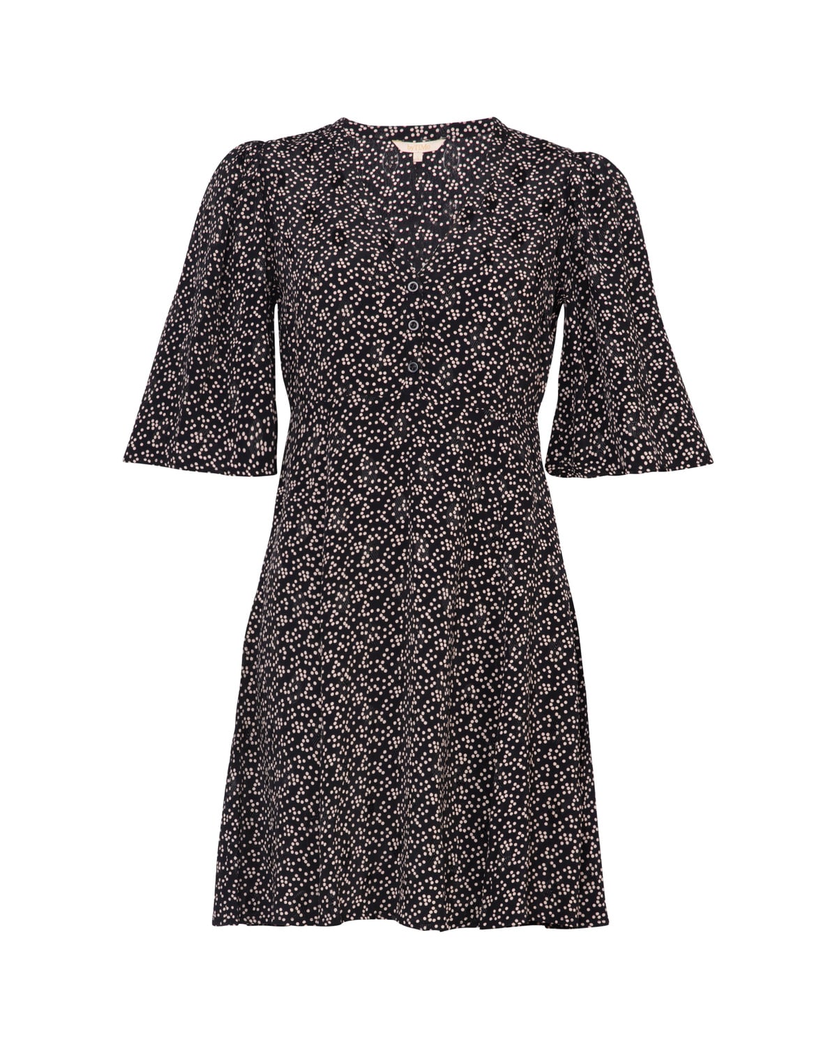 Spring V-Neck Dress, Black Dots. Image #1