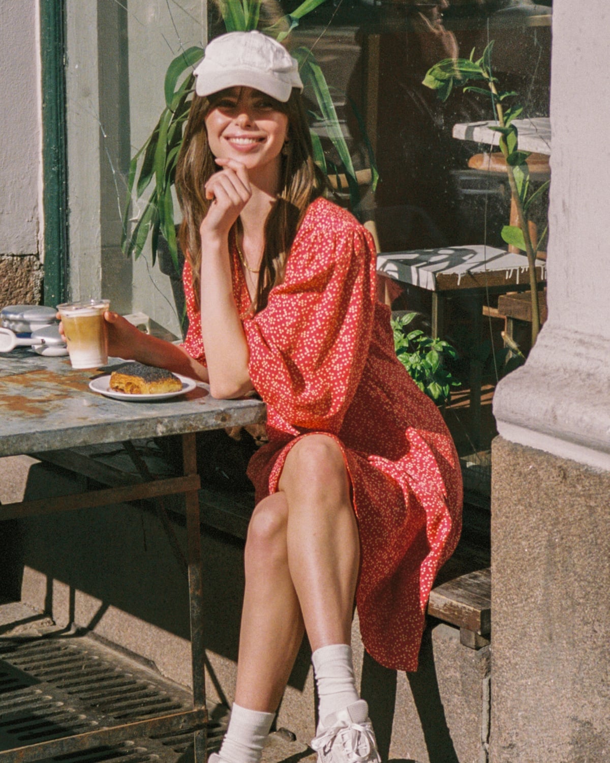 Spring V-Neck Dress, Red Dots. Image #1