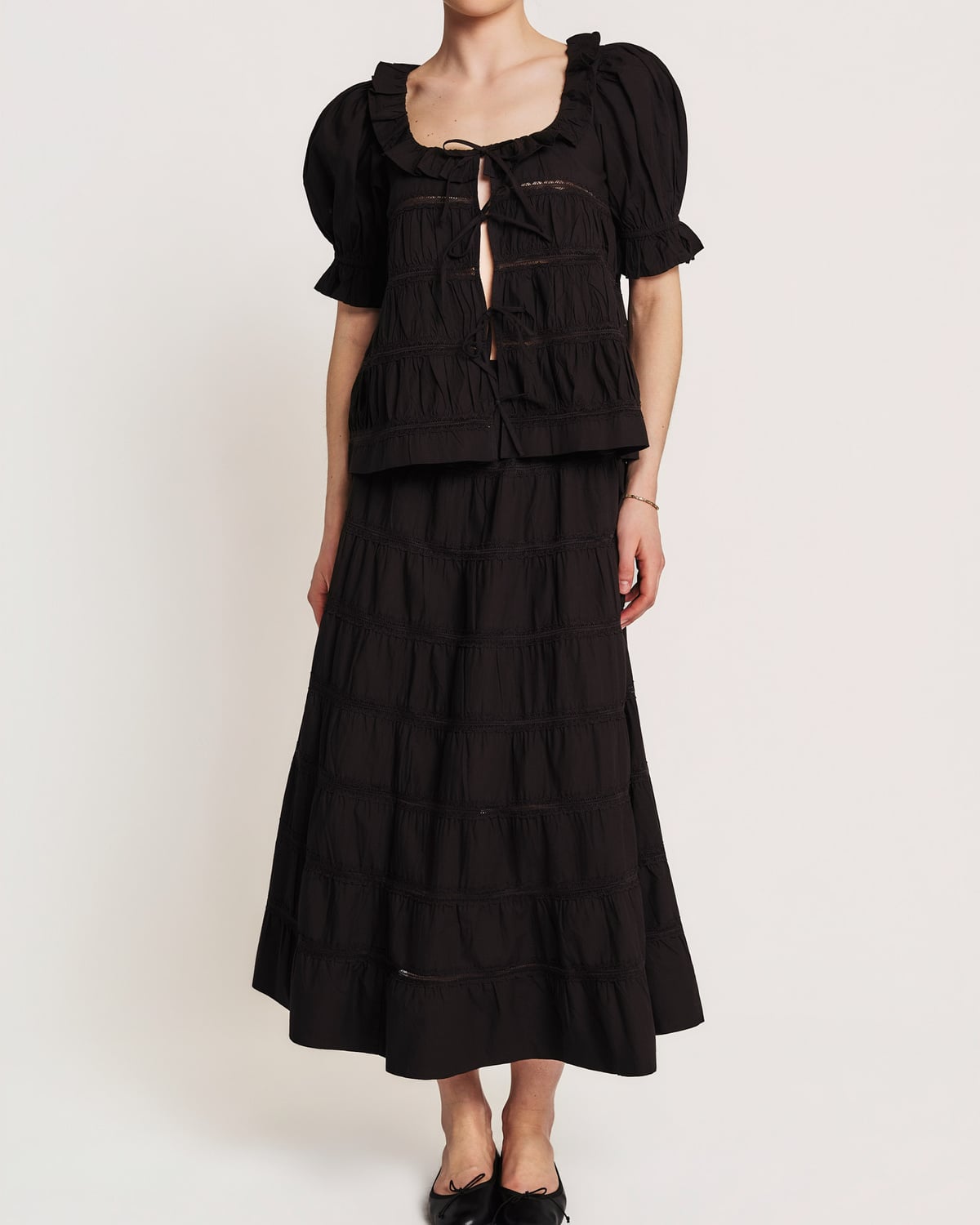Poplin Bow Blouse, Black. Image #2
