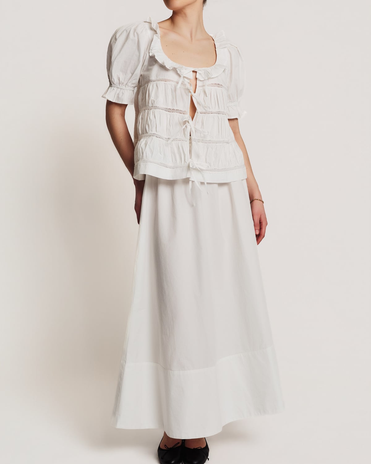 Poplin Bow Blouse, White. Image #5