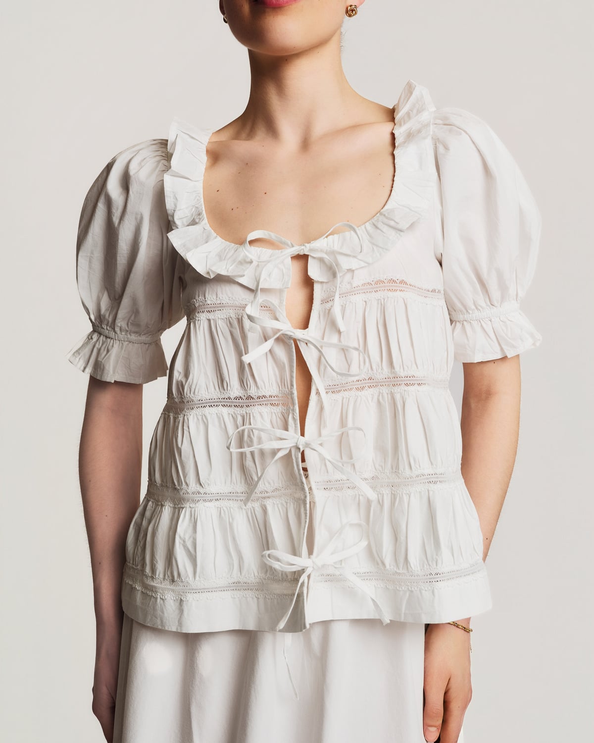 Poplin Bow Blouse, White. Image #4