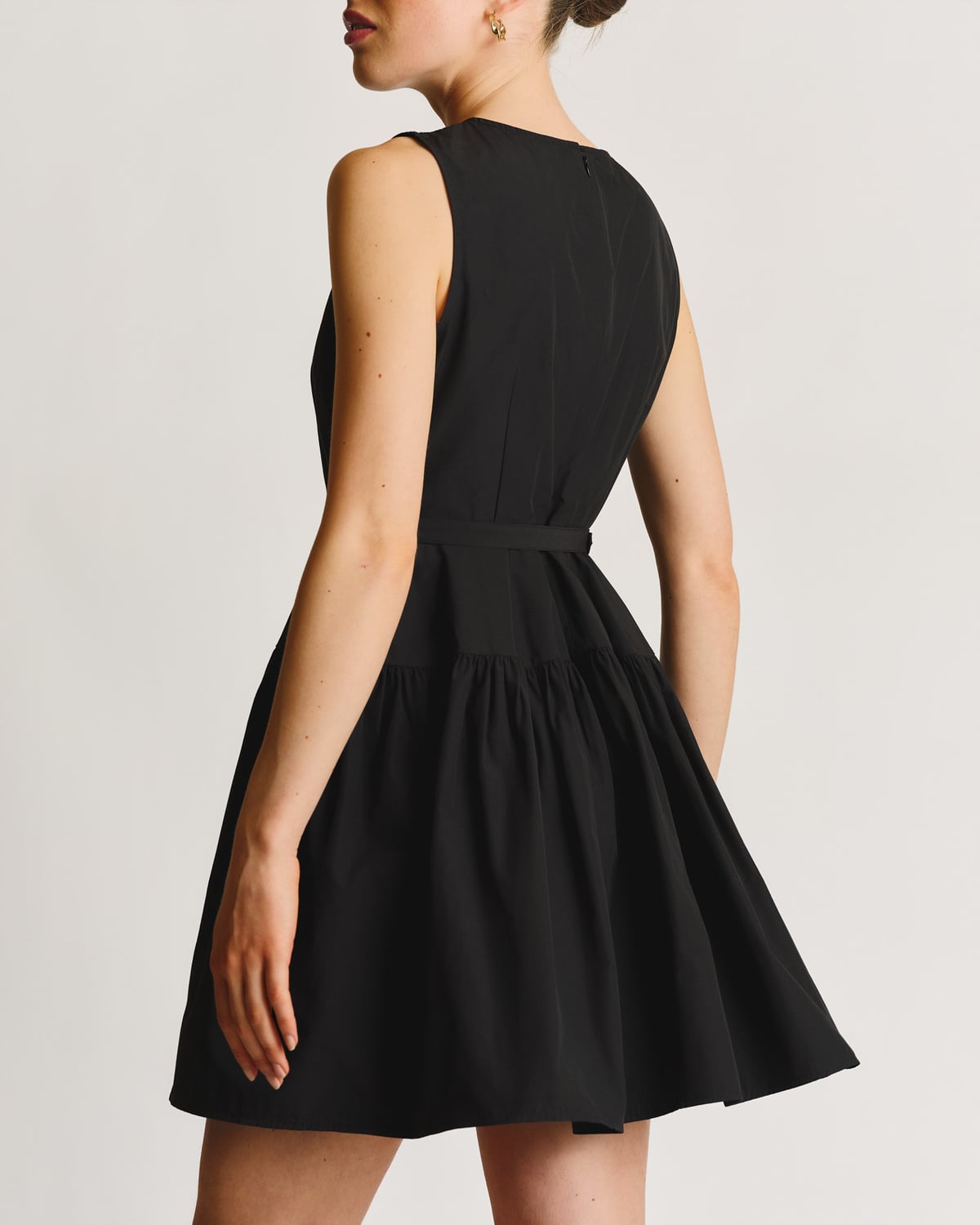 Cotton Taffeta Mini Dress, Black. Image #3