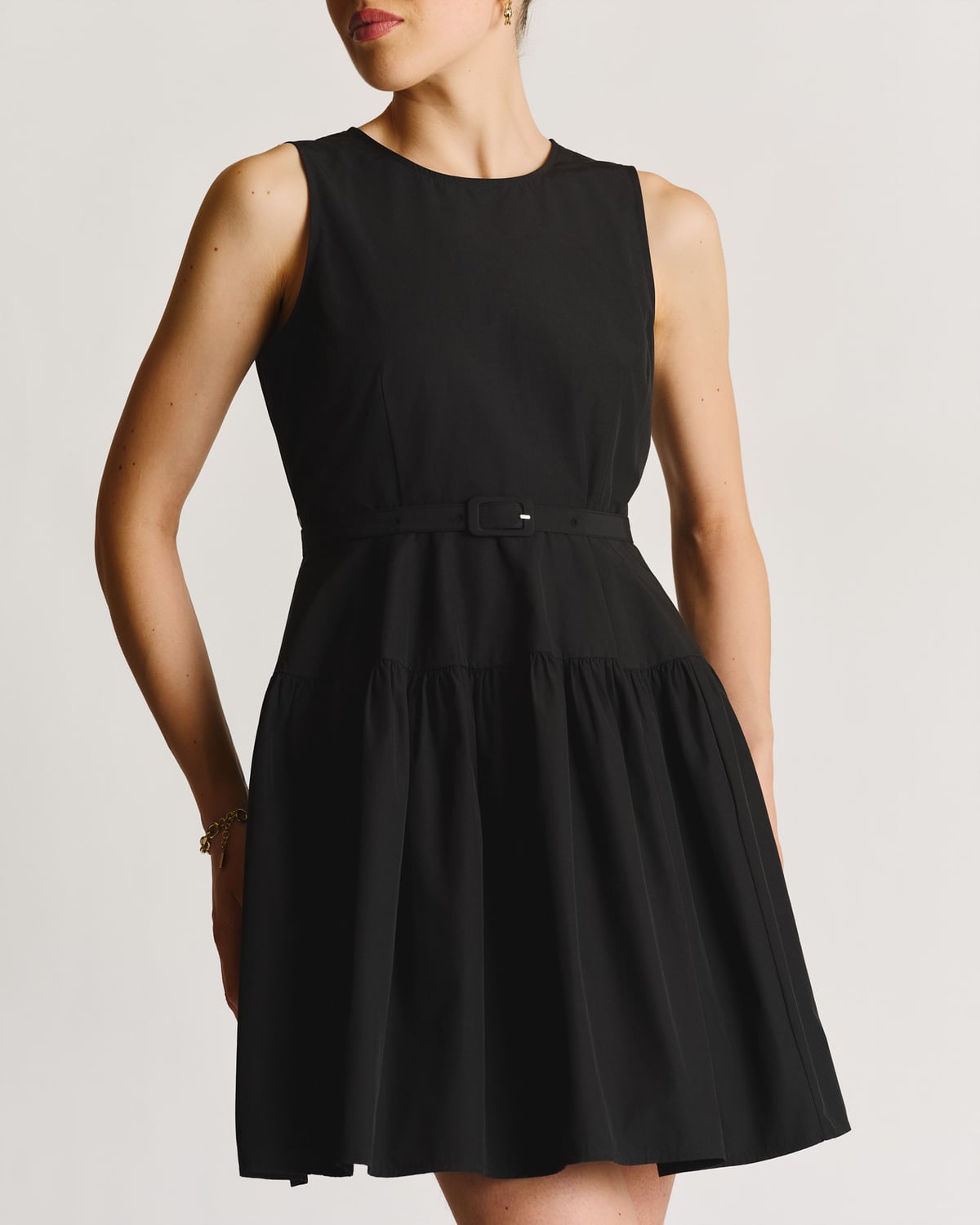 Cotton Taffeta Mini Dress, Black. Image #2